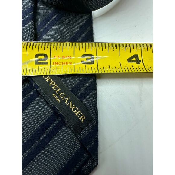 DOPPELGÄNGER Gray/Blue Striped Bamboo Blend Tie Necktie Designer - Picture 6 of 6